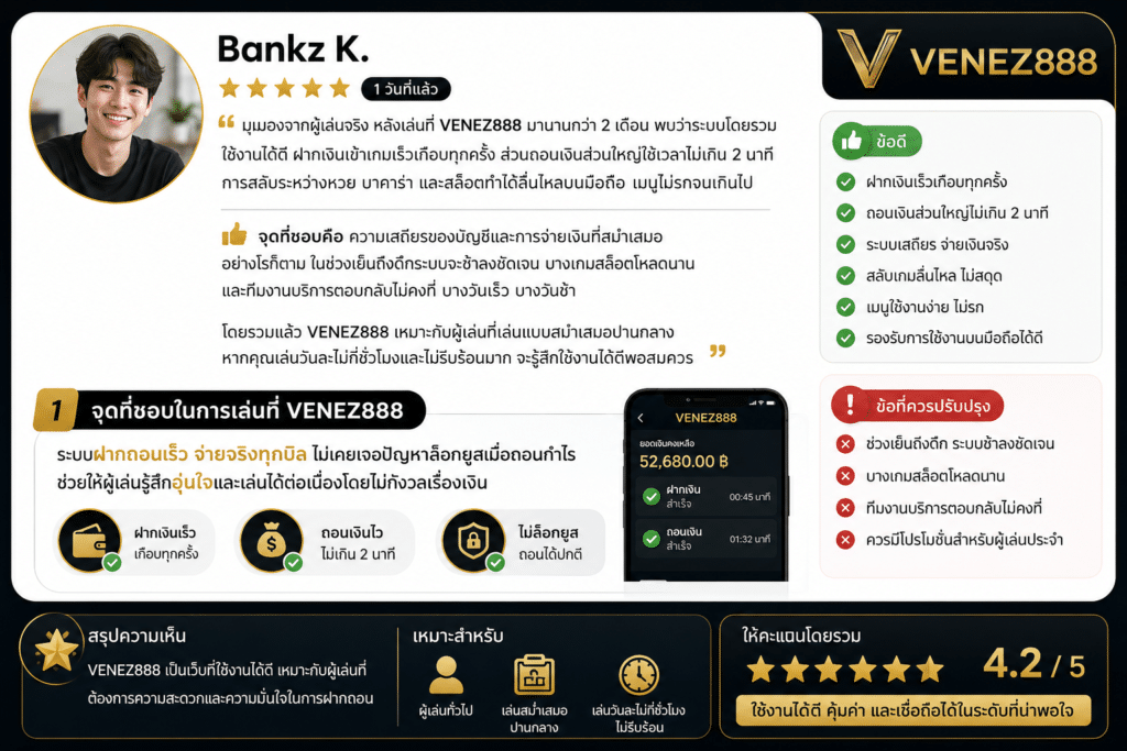 มุมมองจากผู้เล่นจริง: ประสบการณ์เล่นที่ VENEZ888